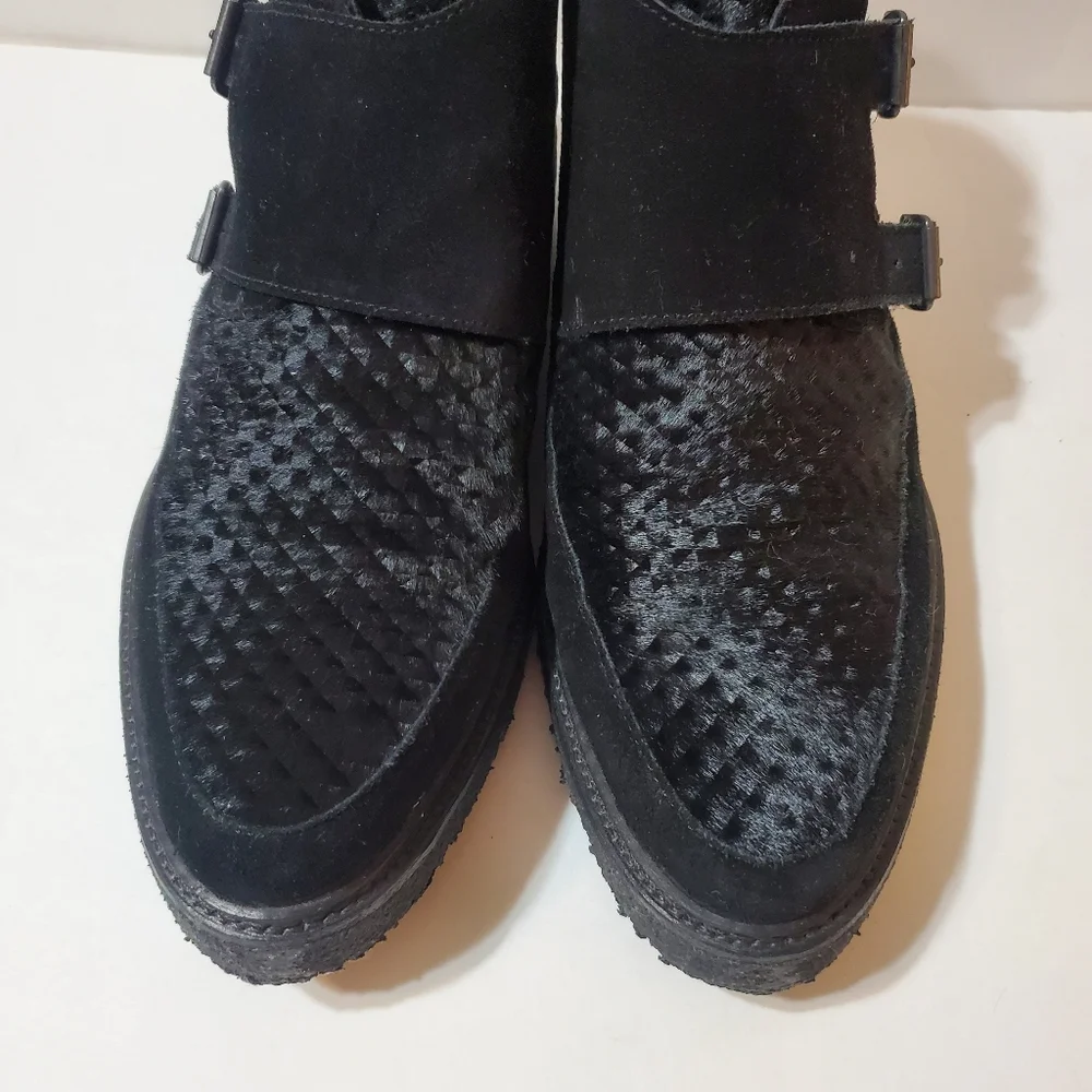 All Saints Mens Black Boot Double Monk Crepe Sole Leather Suede Hair EU …